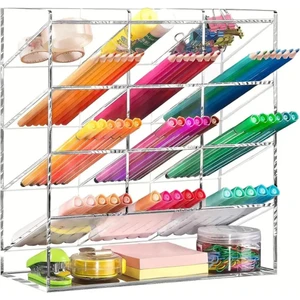 Yuvalı Şeffaf Akrilik Kalem ve Marker Organizer - Masaüstü Düzenleyici, Ofis ve Sanat Malzemeleri