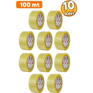 (10 ADET) Koli Bandı 45 Mm X 100 Mt Şeffaf Güçlü Yapışkanlı Kopmayan Bant Bandı