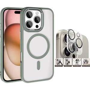 Apple iPhone 16 Pro Kılıf Wireless Şarj Özellikli Zore Krom Magsafe Silikon Kapak + Kamera Lens Koruyucu