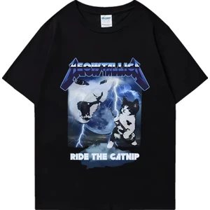 Tarz Sokak Meowtallica Plde Catnlp Komik Kedi Meme T-Shirt Erkek Kadın Moda Pamuk Kısa Kollu T-Shirt Yaz
