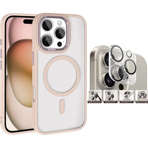 Apple iPhone 16 Pro Kılıf Wireless Şarj Özellikli Zore Krom Magsafe Silikon Kapak + Kamera Lens Koruyucu