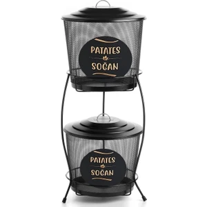 2 Katlı Metal Patates Soğan Kovası - Sebzelik - Patates Soğanlık Sepeti