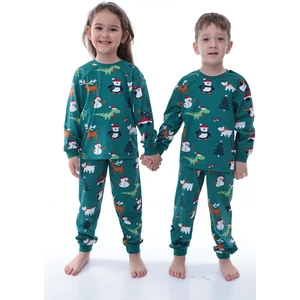 Minik Dolap 🎄 Yılbaşı Temalı %100 Pamuk Unisex Çocuk Pijama Takımı 🎄 Yeşil