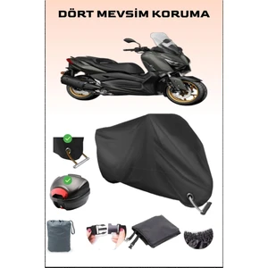 Yamaha X-Max 250 Tech Max Için Arka Çanta Ve Kilit Uyumlu Siyah Motosiklet Branda, Güvenli
