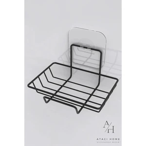 Atacı Home Yapışkanlı Siyah Dekoratif Sabunluk Banyo Düzenleyici Banyo Askı Aksesuar Sabunluk