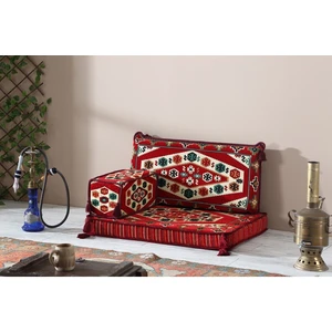 Bakırözü Home Şark Köşesi Takımı , 95  cm  Yer Minderi Takımı (Sünger Dahil) Yörük Kırmızı Modeli (3 Parça)