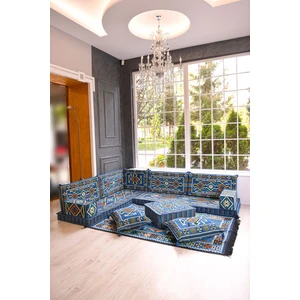 Bakırözü Home Şark Köşesi Takımı Konsepti Mavi Anadolu Modeli Koltuk Takımı Sünger Dahil (13 Parça)