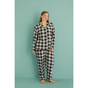 Kadın 20601-081 Büyük Beden Önü Düğmeli Süet Pijama Takımı Beyaz