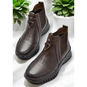 1833 Tam Ortopedik Siyah Deri Kadın Bot Ayakkabı Anne Kışlık Deri Bot