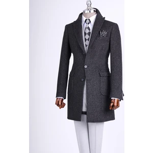 Italyan Stil Slim Fit Sivri Yaka Yün Karışımlı Kaşe Erkek Kaban Kahverengi T13455