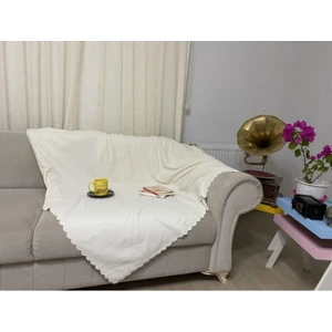 Mat Şönil Ekru Süt Çift Taraflı Koltuk Çekyat Örtüsü Şalı