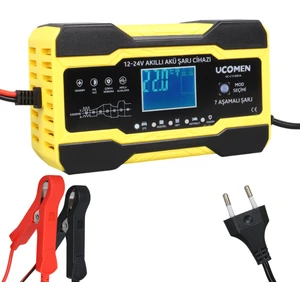 Ucomen UC-C121001A Sarı 12-24 Volt 10 Amper LED Göstergeli Akü Şarj Cihazı Oto Motor Akü Şarj Aleti