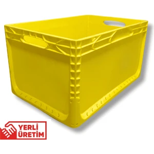 1.Kalite Sarı Plastik Kasa 60x40x32 cm - Kokusuz Sağlam Plastik Kutu 65 Litre