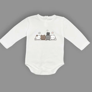 Mnk Baby & Kids Sevimli Kediler Baskılı Bebek Body Zıbın Çıtçıtlı Badi
