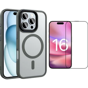 Apple iPhone 16 Pro Max Kılıf Mat Arka Yüzey Wireless Şarj Özellikli Zore Flet Magsafe Kapak + Cam Ekran Koruyucu
