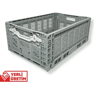 1.Kalite Katlanır Gri Kasa 60x40x23 cm - Gıdaya Uygun Katlanabilir Düzenleyici Sepet 45 Litre
