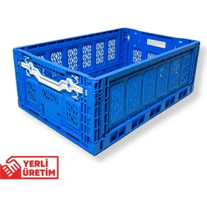 1.Kalite Katlanır Mavi Kasa 60x40x23 cm - Gıdaya Uygun Katlanabilir Düzenleyici Sepet 45 Litre