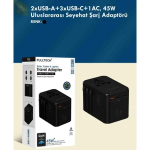 Rose Teknoloji  2 USB / 3 Type-C/ 1 Ac Girişli 45W Uluslararası Seyahat Şarj Adaptörü
