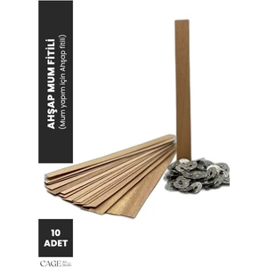 Ahşap Mum Fitili ve Sabitleme Demiri - 10 Adet ( 13  cm  x 1.5  cm  x 0,5  cm  ) Mum Yapım Malzemeleri
