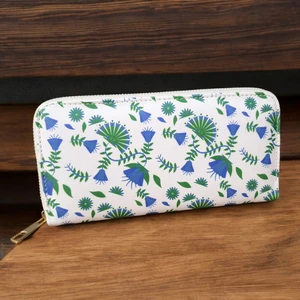 Gift Co Fermuarlı ve Para Bölmeli Premium Kalitede Menekşe Temalı Lüks Kadın Cüzdan - Ekru (20 Cmx 10 Cm)