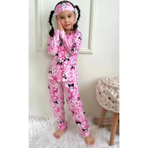 Kuromi ve My Melody Desenli Kız Çocuk Düğmeli Pijama Takımı