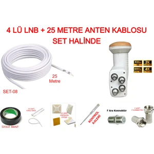 Dörtlü Lnb ve 25 Metre Anten Kablosu Set Halinde Fullhd 4K Uyumlu Set-08