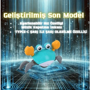 Boratila Toys Emeklemeye Yardımcı 3 Hız Kademeli Kapatıp Açılabilen Müzikli Sensörlü Şarjlı Yengeç Oyuncak (Mavi)