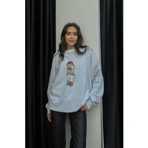 Karmelanj Paltolu Teddy Baskılı Sweatshirt