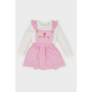 Kız Bebek 2'li Takım Uzun Kollu Üst Askılı Salopet Elbise