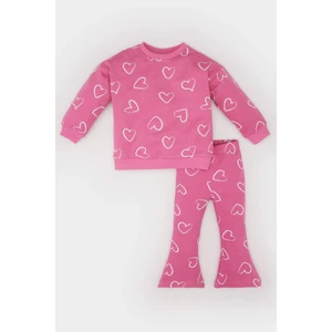 Kız Bebek 2'li Takım Bisiklet Yaka Sweatshirt Beli Lastikli İspanyol Paça Alt D8350A525SP