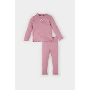 Kız Bebek 2'li Takım Çiçekli Fitilli Kaşkorse Uzun Kollu Tişört Üst Beli Lastikli Alt Y1122A225SP