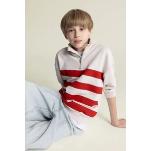 Erkek Çocuk Oversize Geniş Kalıp Dik Yaka Fermuarlı Çizgili Sweatshirt D7403A825SP