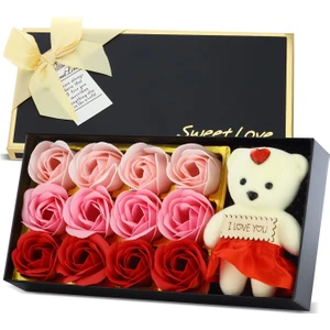 Sweet Love Solmayan Güller 12 Adet & Sevimli Ayıcık Romantik Set Sevgiliye Hediye - Sevgililer Günü Hediyesi