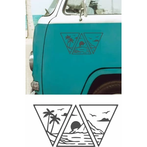 Sticker Usta Sahil Palmiye Dağ Güneş Manzara Sticker 02152 Araba Oto Motosiklet Karavan Etiket 02152