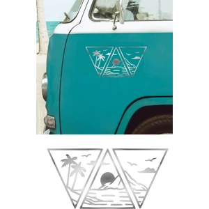 Sticker Usta Sahil Palmiye Dağ Güneş Manzara Sticker 02152 Araba Oto Motosiklet Karavan Etiket 02152