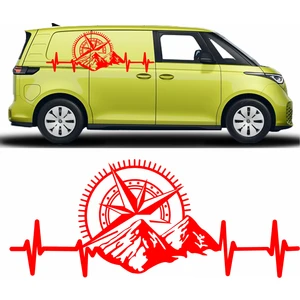 Sticker Usta Kalp Ritimli Dağlı Pusula Sticker Araba Oto Karavan Etiket 02150