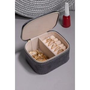 Kare Çift Bölmeli Kadife Takı Kutusu Siyah 11,5 x 9,5 x 6 cm