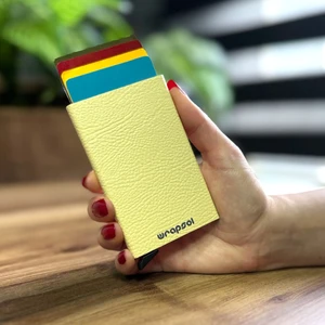 Mekanizmalı Kartlık Rfid Korumalı Alüminyum Otomatik Mekanizmalı Kredi Kartlık Desenli Klasik Krem Deri