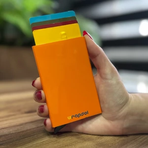 Mekanizmalı Kartlık Rfid Korumalı Alüminyum Otomatik Mekanizmalı Kredi Kartlık Renkli Parlak Turuncu