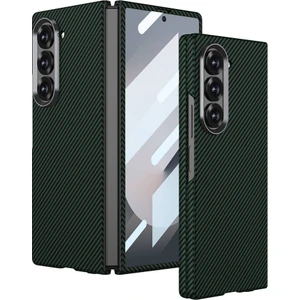 Samsung Galaxy Z Fold 6 Kılıf Kamera Korumalı Karbon Fiber Tasarımlı Arka Yüzey Zore Kıpta Karbon Kapak-Koyu