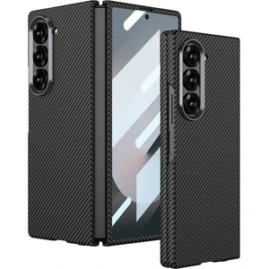 Samsung Galaxy Z Fold 6 Kılıf Kamera Korumalı Karbon Fiber Tasarımlı Arka Yüzey Zore Kıpta Karbon Kapak-Siya