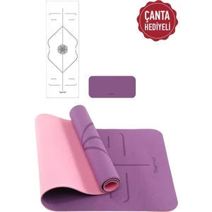 Hizalamalı 6mm Tpe Yoga Matı Pilates Minderi Diz Dirsek Koruyucu Matlı Set Mürdüm