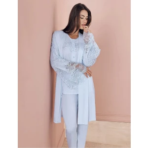 757 Penye 3'lü Sabahlık Pijama Takımı