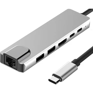 Multifunction-02 6 In 1 Type-C™ to 4K HDMI Tv Projeksiyon Ultra Hd 1080P 2*Type-C 2*USB 3.0 Ethernet Lan Adaptör