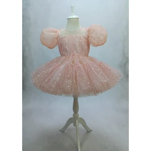 Kız Çocuk Yıldız Tül Fırfırlı Elbise