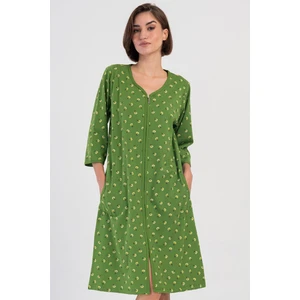 Kadın Büyük Beden Fermuarlı Kapri Kol Yeşil Ev Elbisesi C2T1N0O504