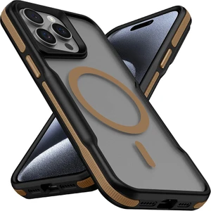 Case 4u Apple iPhone 15 Pro Kılıf Magsafe Şarj Özellikli Renkli Kenar Airbag Şeritli Lamer Kapak Titanyum-Gold