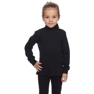 Siyah Basic Kız Çocuk Çıtçıtlı Tam Balıkçı Yaka Şardonlu Kışlık Uzun Kollu Tişört