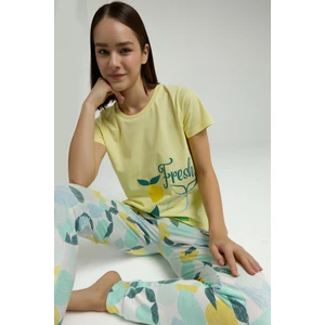 Kadın Sarı Kısa Kol Pijama Takım