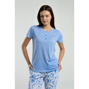 Kadın Mavi Kısa Kol Pijama Takım